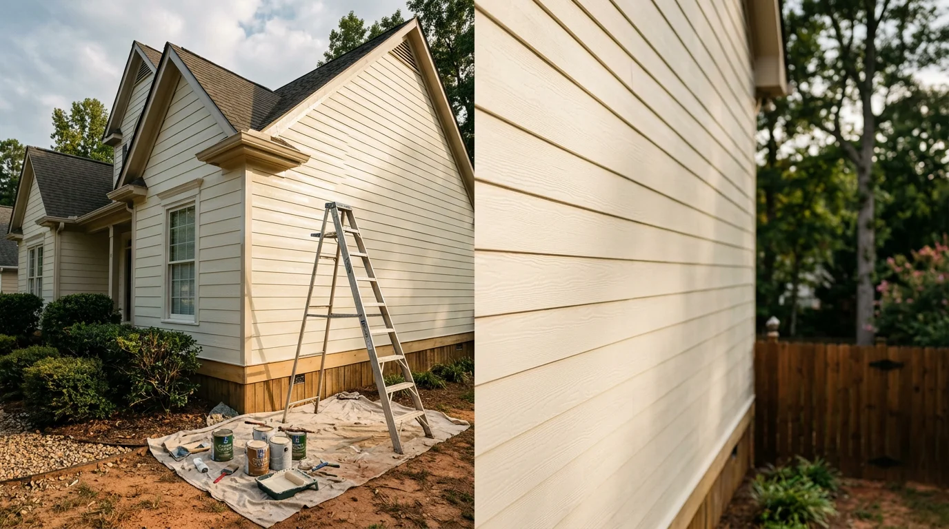 Professional painter applying fresh paint to exterior home wall
